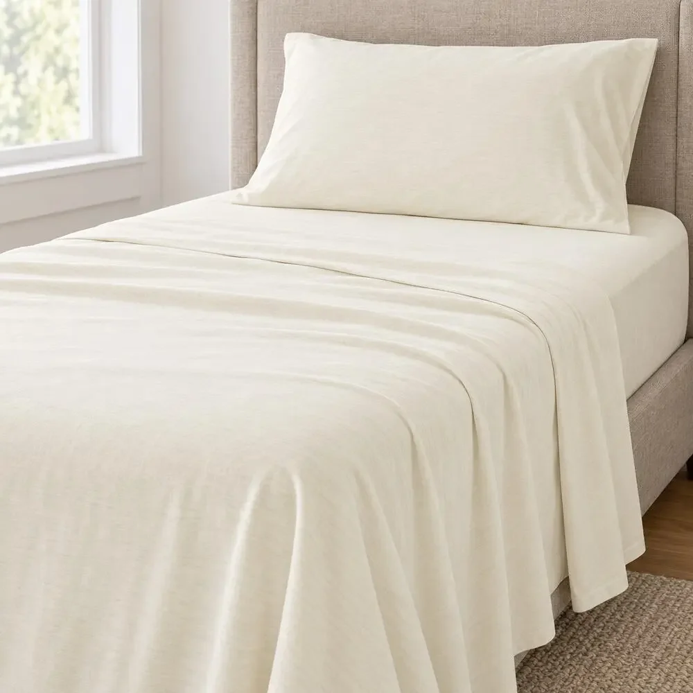 Ella Jayne Jersey Knit Sheet Set Twin XL Ivory 3 Pc Cotton Blend Soft Sheets NEW